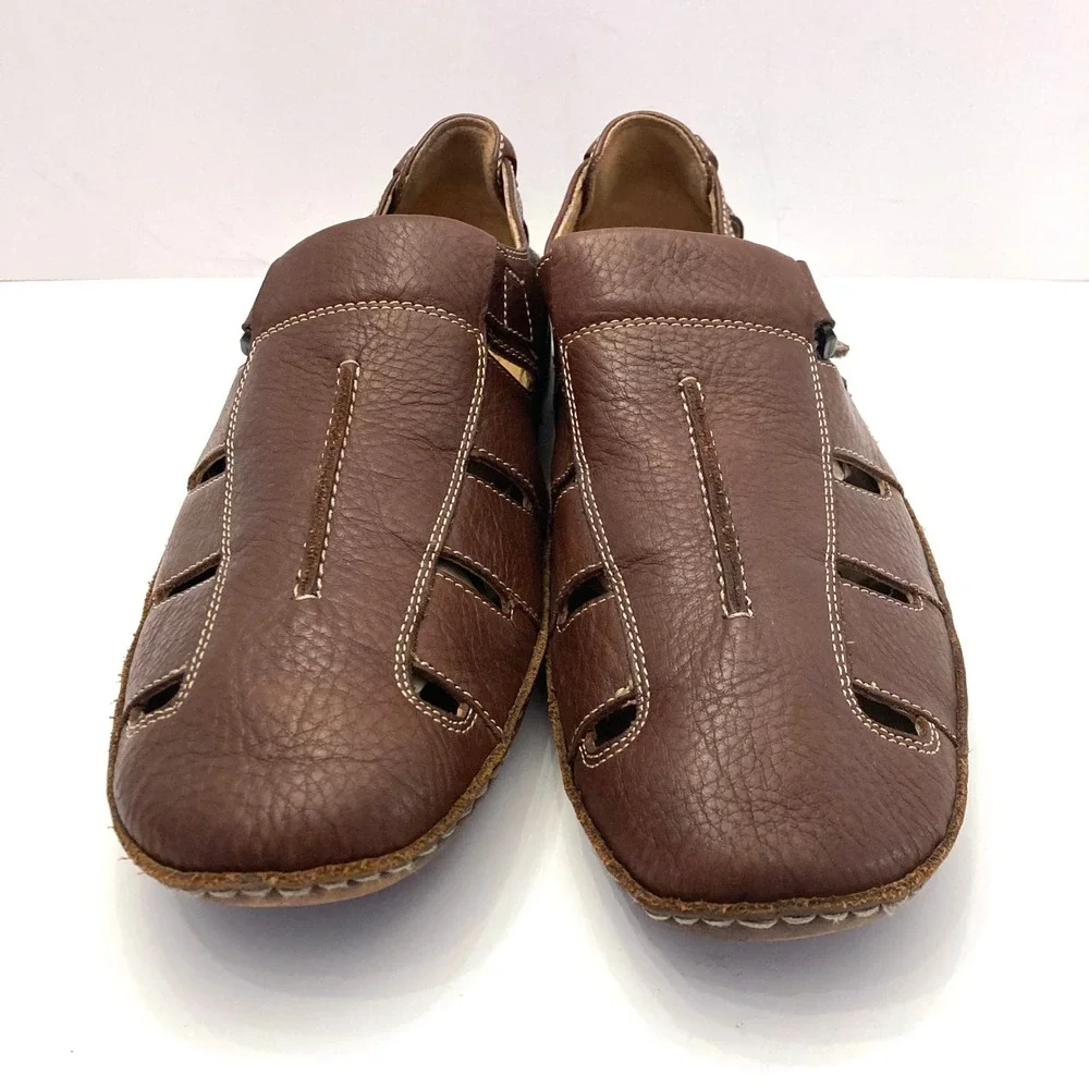 Johnston & Murphy Fisherman Sandals Sheepskin Leather Mens 13 M Brown Hook Loop